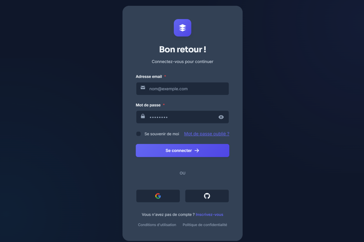 Template d&rsquo;authentification moderne