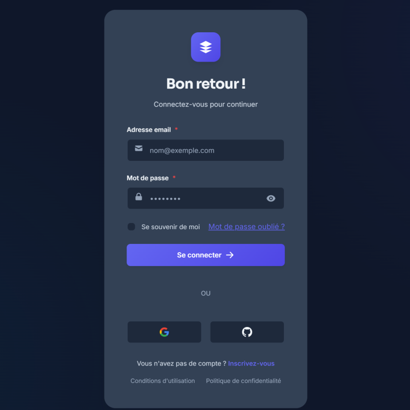 Template d'authentification moderne