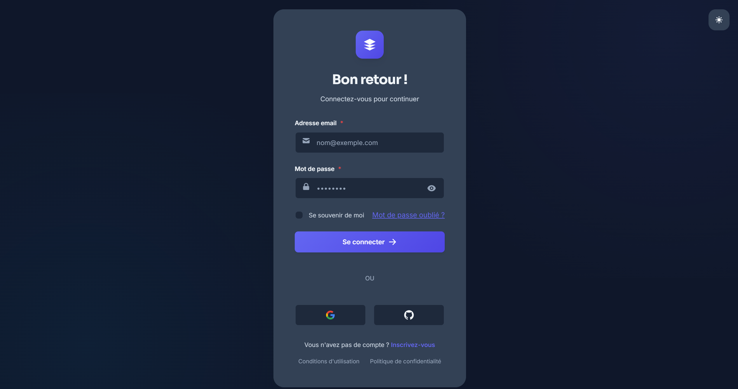 Template d'authentification moderne